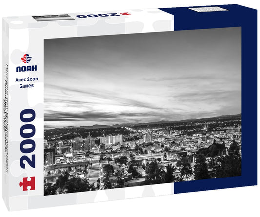 Noah Jigsaw Puzzle Panoramic View Spokane Washington Downtown City Skyline in black white 2000 pieces