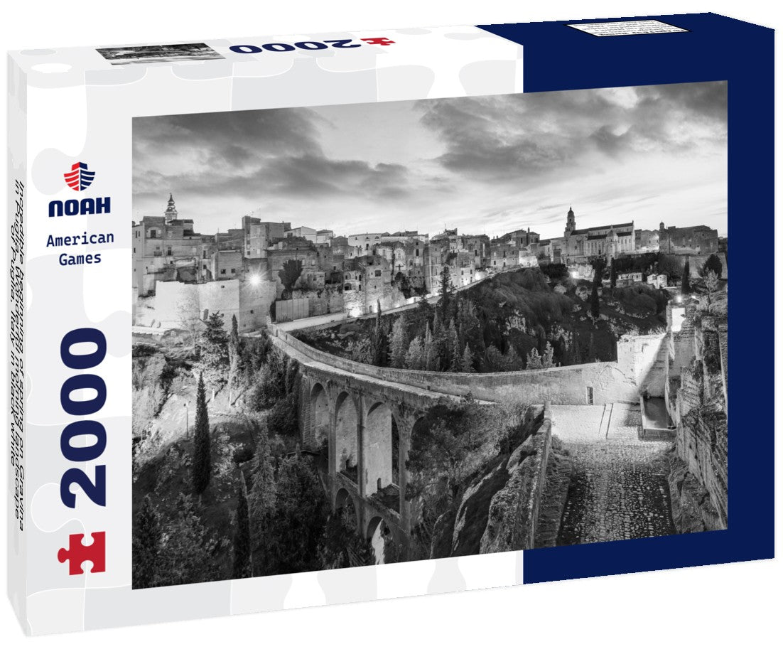 Incredible beginning of spring on Gravina in Puglia. Wonderful morning landscape of Puglia, Italy 2000pc PuzzleBlack and White