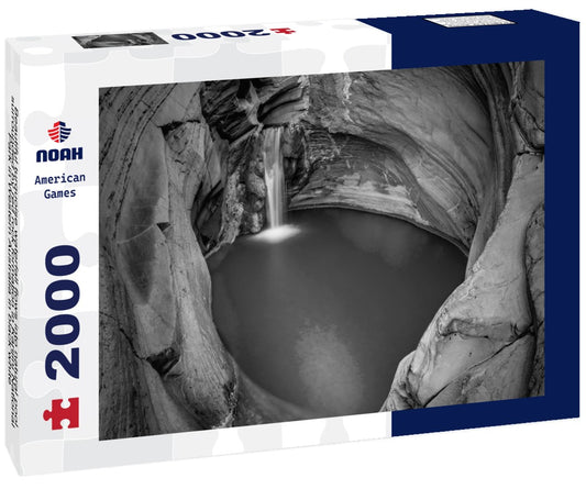 Noah Jigsaw Puzzle Beautiful turquoise waterfall flows into natural pool surrounded by red rock formation in Karijini National Park in Western Australia in black white 2000 pieces