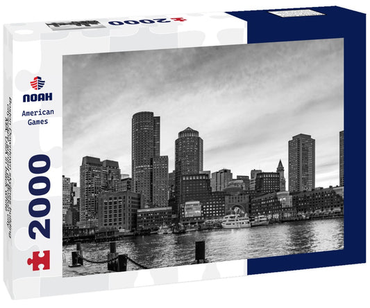 Noah Jigsaw Puzzle Boston Downtown skylines building cityscape sunset at Boston city, MA, USA in black white 2000 pieces