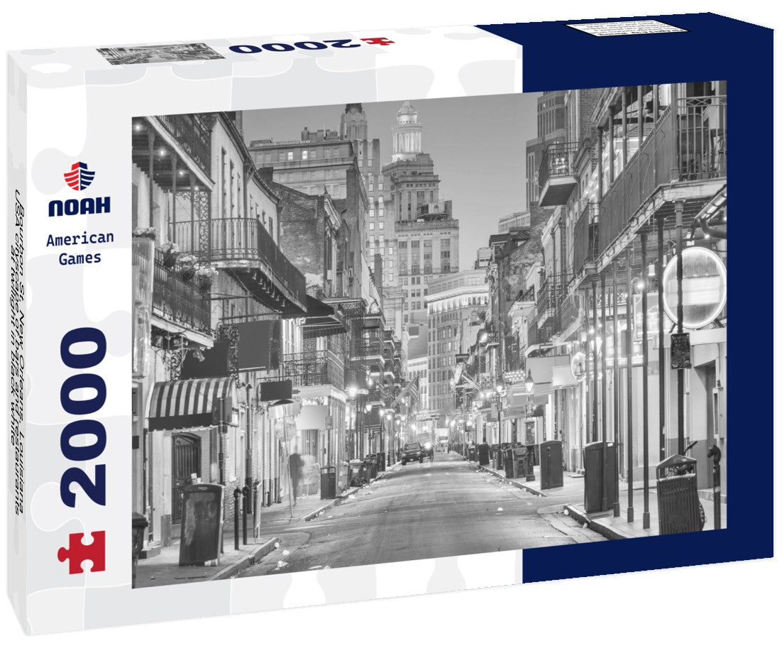 Noah Jigsaw Puzzle Bourbon St, New Orleans, Louisiana, USA cityscape of bars and restaurants at twilight in black white 2000 pieces