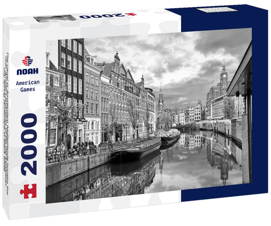 Noah Jigsaw Puzzle The canal in Amsterdam Netherlands houses the river Amstel Landmarks of the old European city spring landscape in black white 2000 pieces