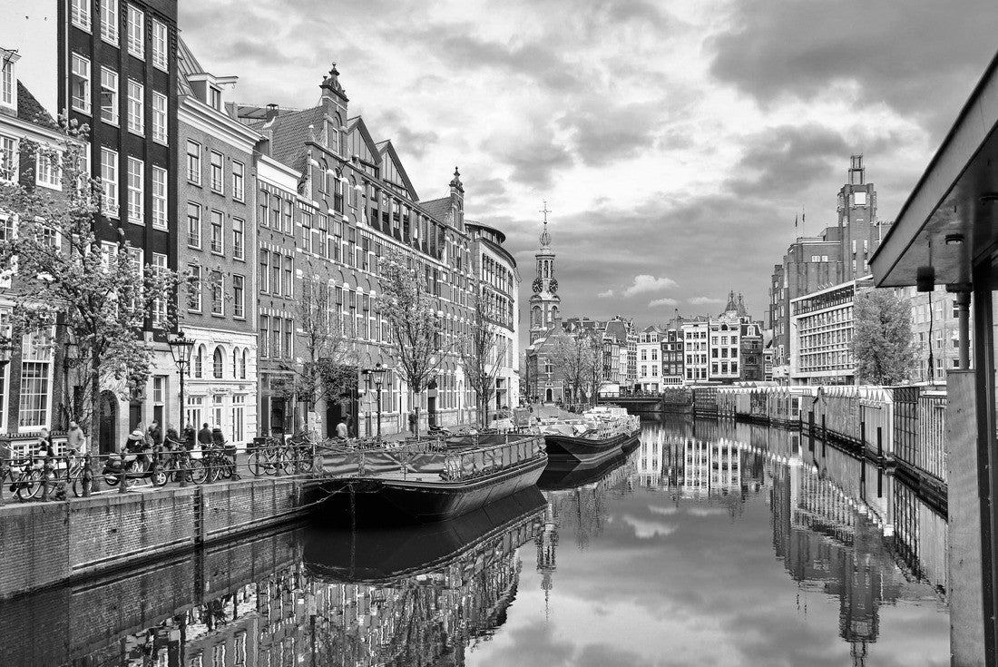 Noah Jigsaw Puzzle The canal in Amsterdam Netherlands houses the river Amstel Landmarks of the old European city spring landscape in black white 2000 pieces