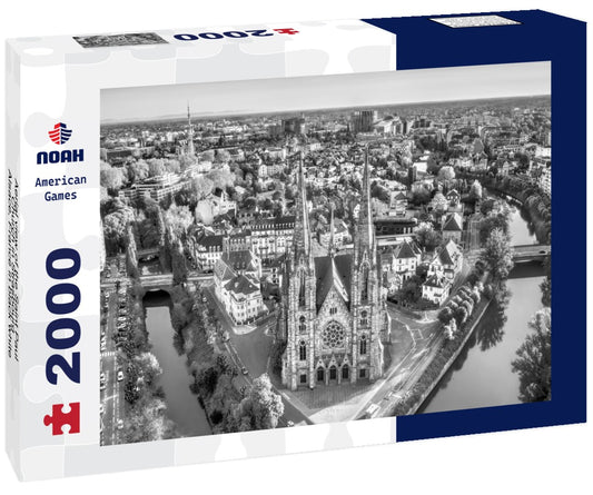 Noah Jigsaw Puzzle Aerial view of the Saint Paul Church in Strasbourg - Alsace, France in black white 2000 pieces