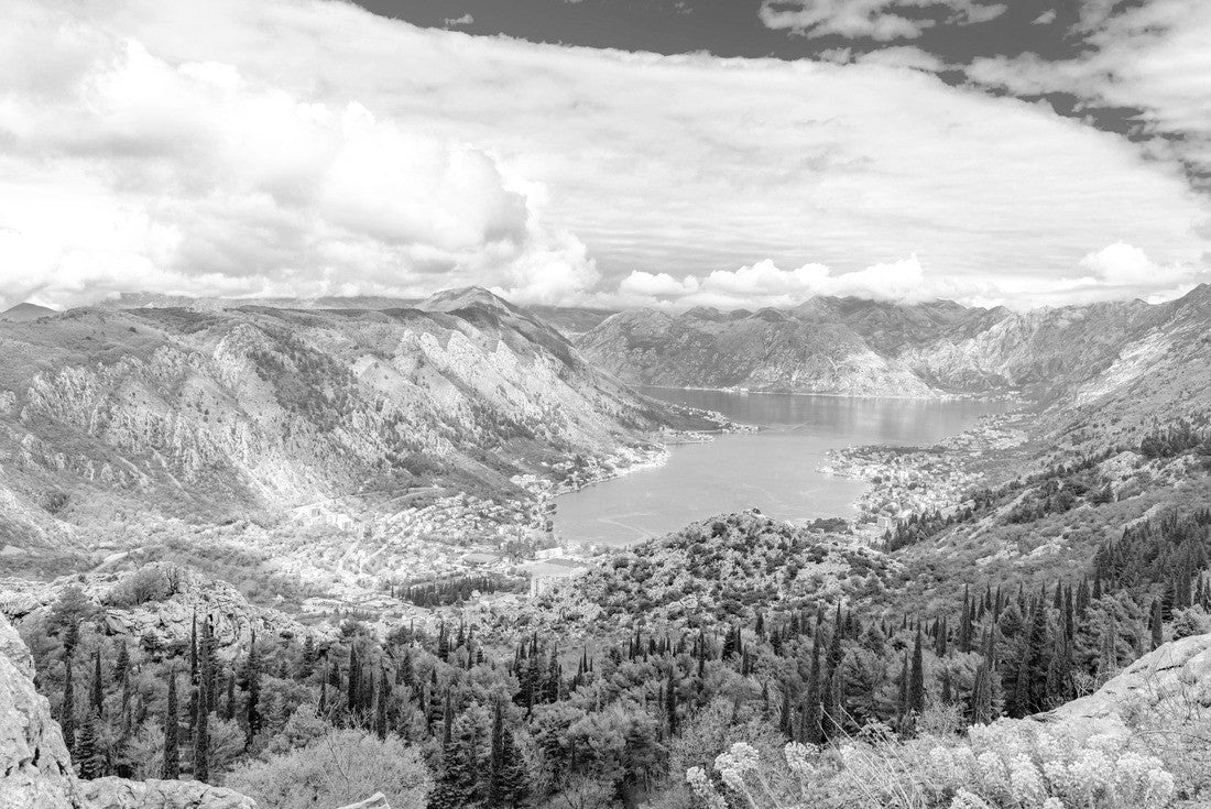 Hills and mountains around the Kotor Bay as seen from above. Montenegro 2000pc PuzzleBlack and White