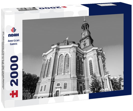 Noah Jigsaw Puzzle St. Michael's Church is the most famous Lutheran church in the city of Hamburg, Germany in black white 2000 pieces