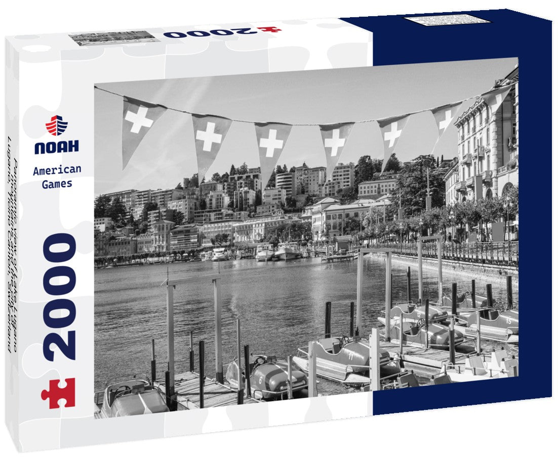 Noah Jigsaw Puzzle Panoramic view of Lake Lugano, mountains and the city of Lugano, Ticino Canton, Switzerland in black white 2000 pieces