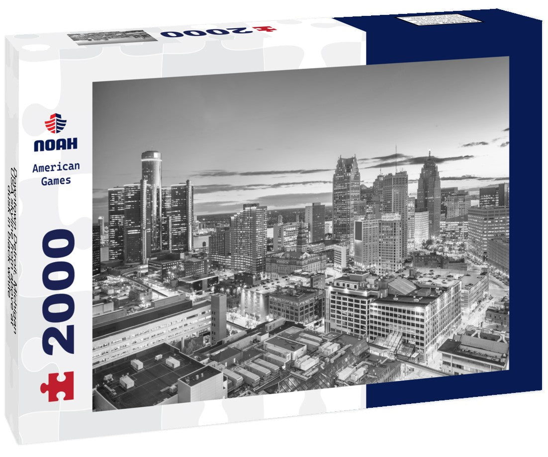 Downtown Detroit, Michigan, USA skyline from above at dusk 2000pc PuzzleBlack and White
