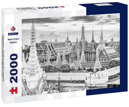 Noah Jigsaw Puzzle Bangkok, Thailand at the Temple of the Emerald Buddha and Grand Palace at dusk in black white 2000 pieces