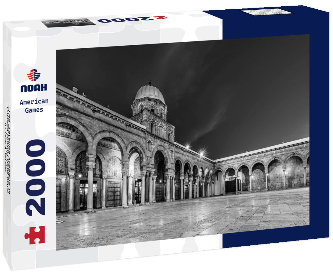 Noah Jigsaw Puzzle The Zaytuna Mosque in Tunisia during blue hour in black white 2000 pieces