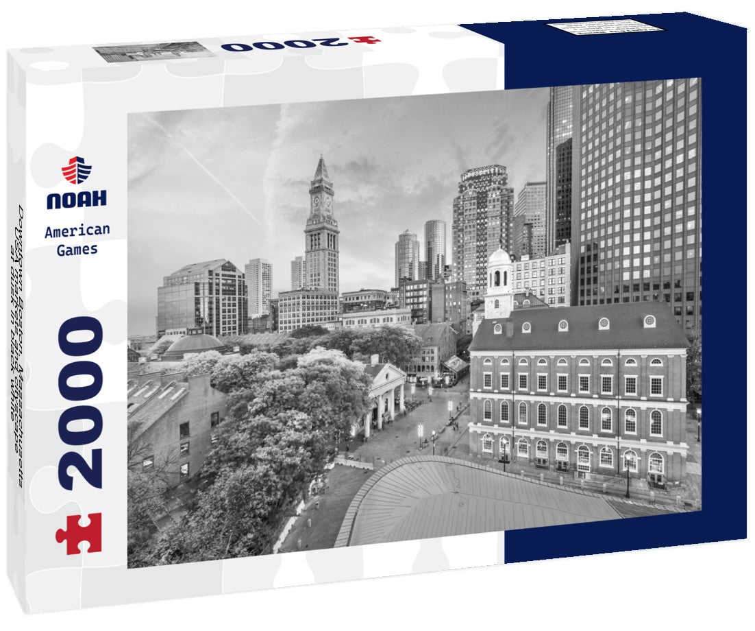 Downtown Boston, Massachusetts, USA markets and cityscape at dusk 2000pc PuzzleBlack and White