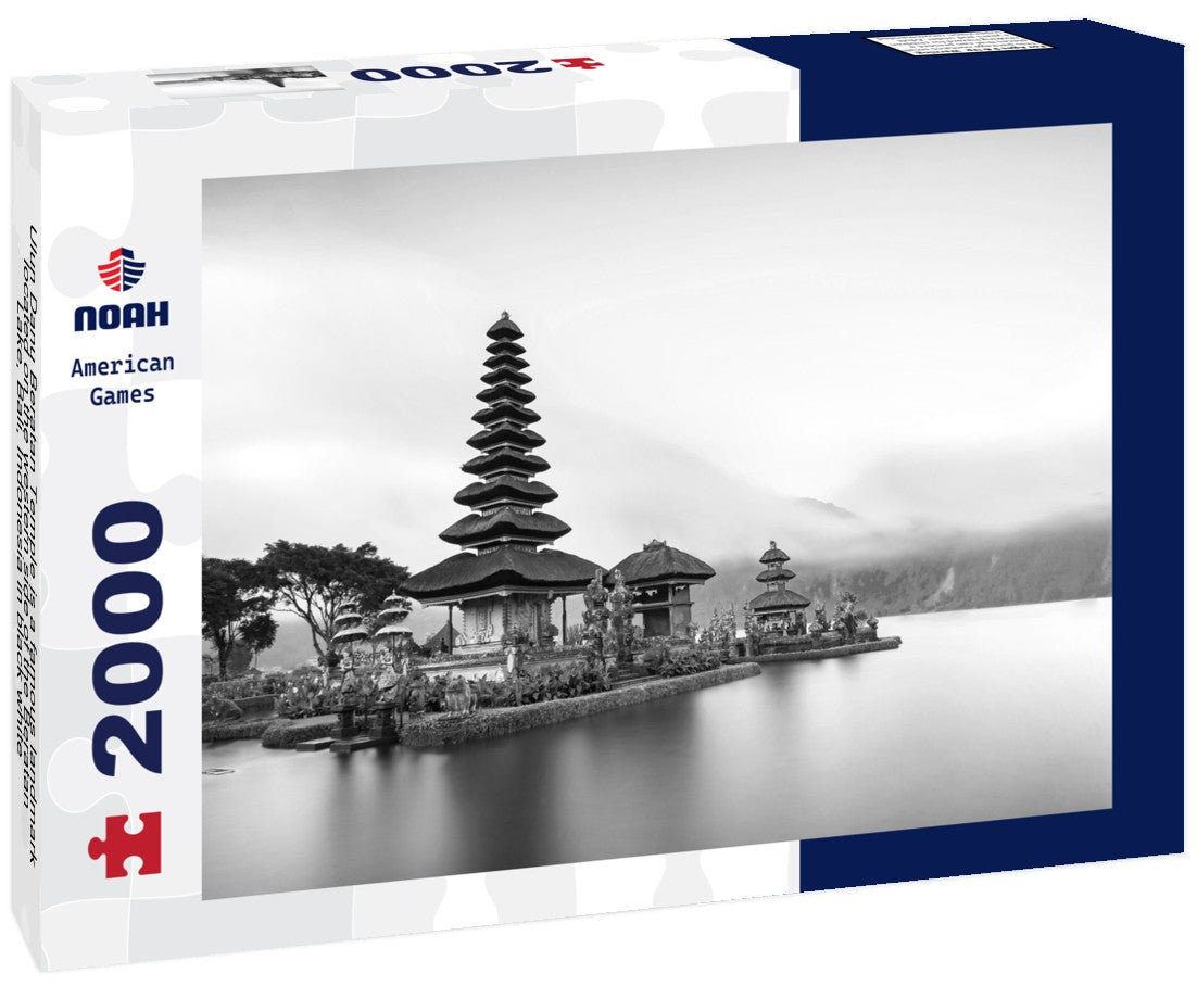 Noah Jigsaw Puzzle Ulun Danu Beratan Temple is a famous landmark located on the western side of the Beratan Lake, Bali, Indonesia in black white 2000 pieces
