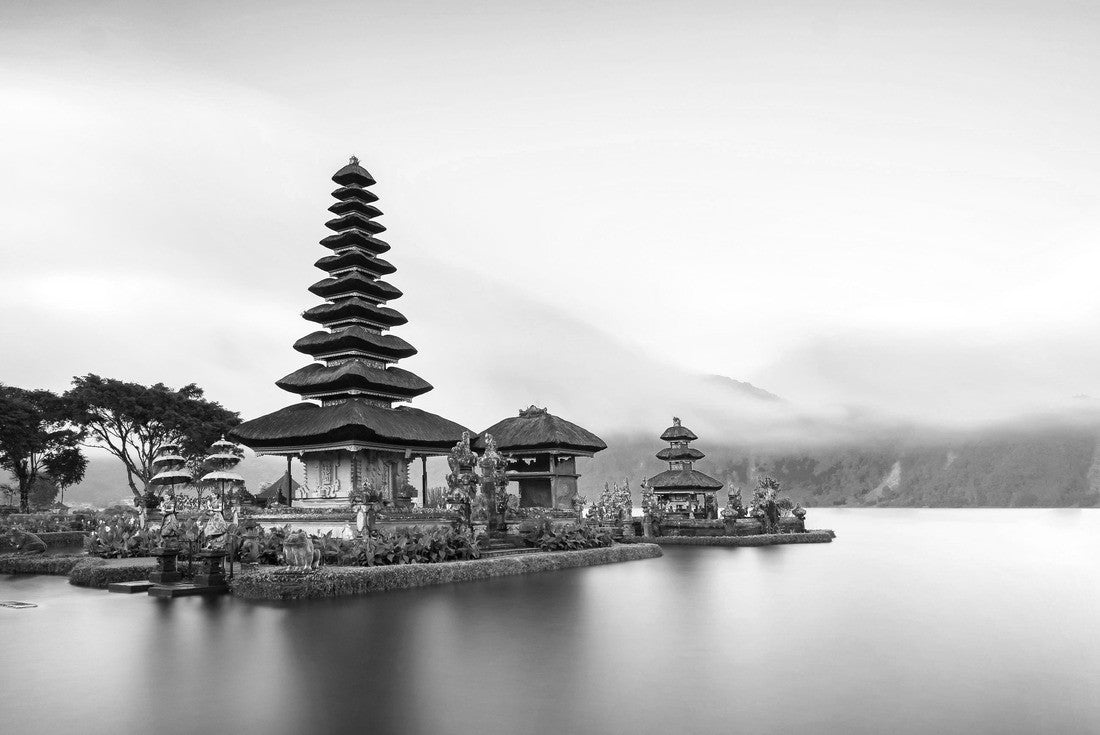Noah Jigsaw Puzzle Ulun Danu Beratan Temple is a famous landmark located on the western side of the Beratan Lake, Bali, Indonesia in black white 2000 pieces