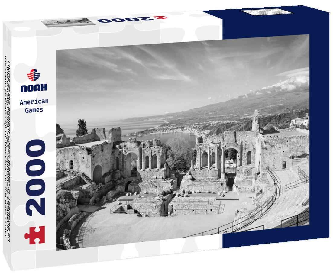 Ruins of the ancient Greek theater in Taormina on the volcano Etna, Italy. Taormina is located in the metropolitan city of Messina, on the east coast of the island of Sicily 2000pc PuzzleBlack and White
