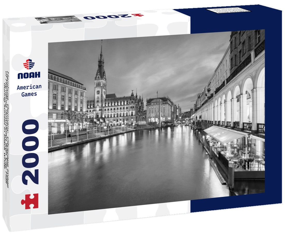 Hamburg, Germany. Cityscape image of Hamburg downtown with City Hall during sunset 2000pc PuzzleBlack and White