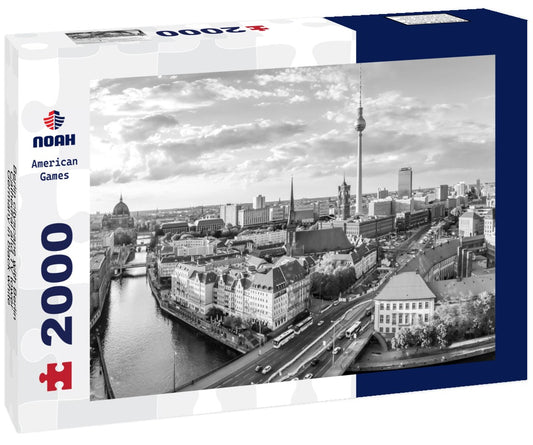 Noah Jigsaw Puzzle Berlin cityscape with Berlin Cathedral and TV tower, Germany in black white 2000 pieces