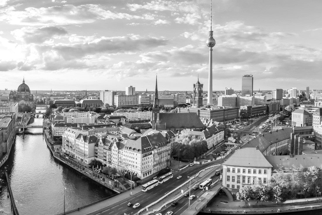 Noah Jigsaw Puzzle Berlin cityscape with Berlin Cathedral and TV tower, Germany in black white 2000 pieces