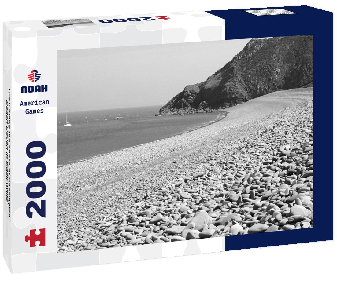 Noah Jigsaw Puzzle View along the shore at Bossington Beach Devon in black white 2000 pieces