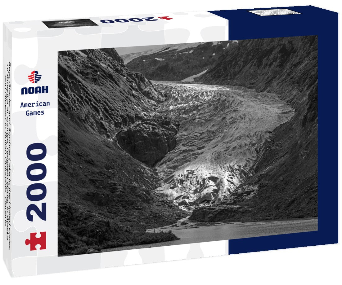 Noah Jigsaw Puzzle Bear Glacier and Strohne Lake in the United states of America at sunrise, between Hyder in Alaska and Stewart in British Columbia, Canada, Kenai fjords national park in black white 2000 pieces