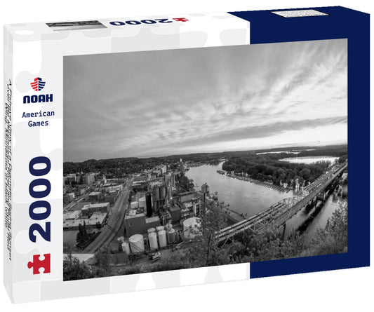 Noah Jigsaw Puzzle A Fisheye View of a Dramatic Spring Sunset over the Mississippi River and Rural Red Wing, Minnesota in black white 2000 pieces