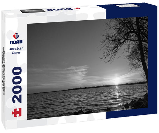 Noah Jigsaw Puzzle Sunset over lake Cadillac Michigan water golden glow sunrise in black white 2000 pieces