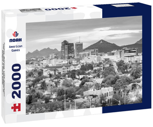 Noah Jigsaw Puzzle Tucson, Arizona, USA downtown city skyline with mountains at twilight in black white 2000 pieces
