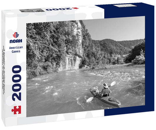 Noah Jigsaw Puzzle A kayaker is floating down the Buffalo River near Ponca, Arkansas in black white 2000 pieces