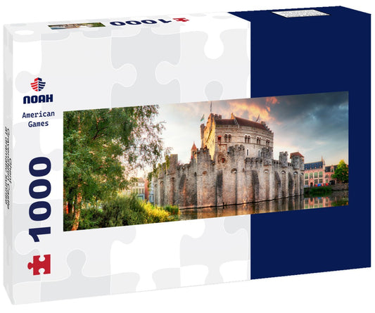 Ghent - Gravensteen Castle at dramatic sunrise 1000pc Panoramic Puzzle