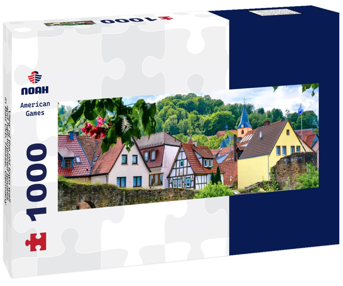 the old town wall and half-timbered houses in Bad Orb, Hesse, Germany 1000pc Panoramic Puzzle