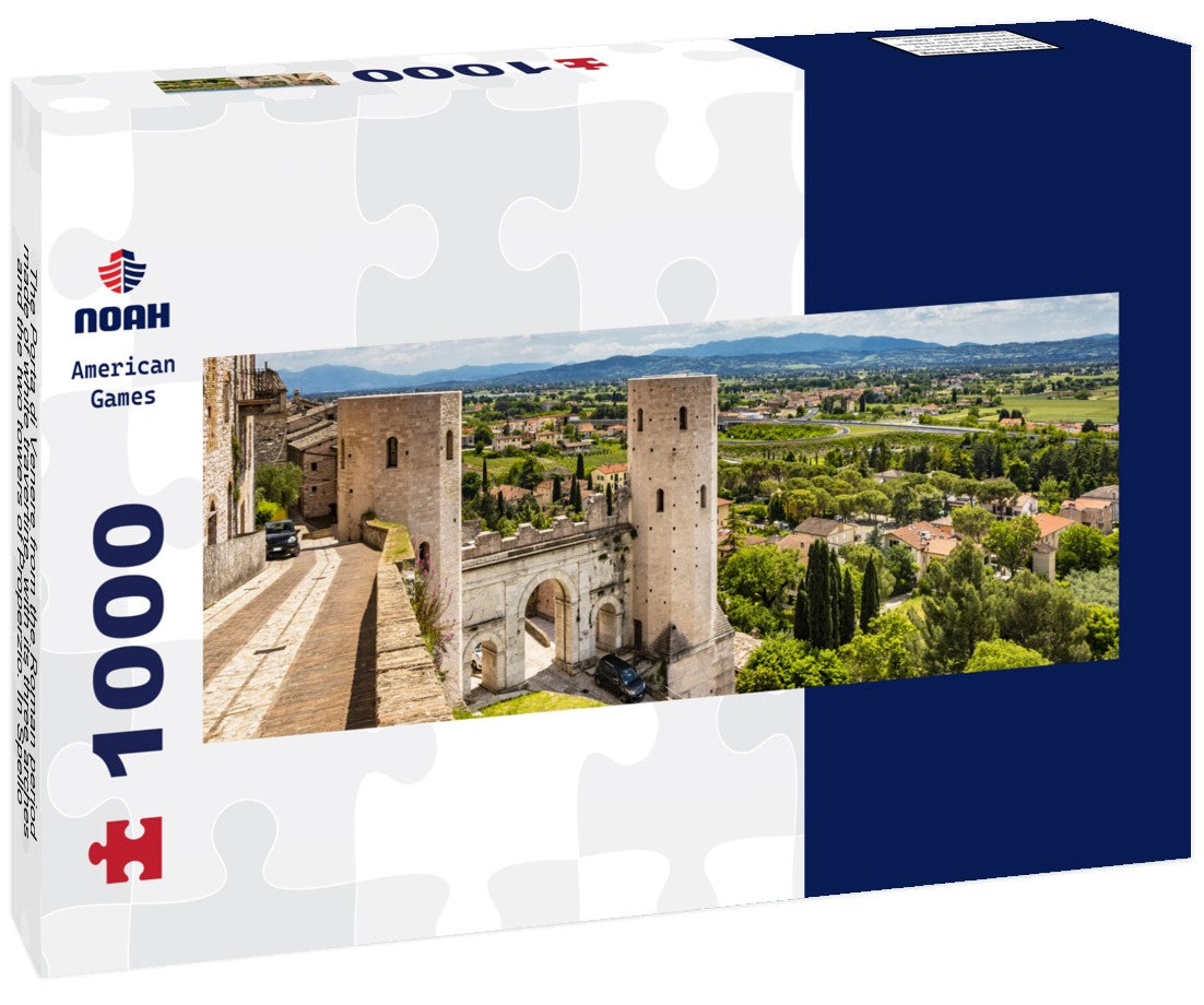 Noah Jigsaw PuzzleThe Porta di Venere from the Roman period, made of white travertine, with its three arches and the two towers of Properzio. In Spello, province of Perugia, Umbria, Italy, Panorama 1000 Pieces