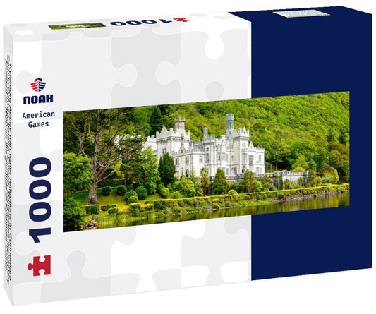 Kylemore Abbey with water reflections in Connemara, County Galway, Ireland, Europe. Benedictine monastery founded in 1920 on the grounds of Kylemore Castle. Mainistir na Coille Moire 1000pc Panoramic Puzzle