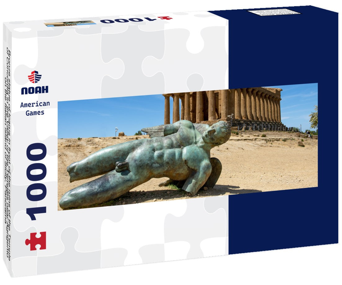 Noah Jigsaw PuzzleBronze statue of Icarus in front of the ruins of the Temple of Concordia in the Valley of the Temples near Agrigento on the Italian island of Sicily, Panorama 1000 Pieces