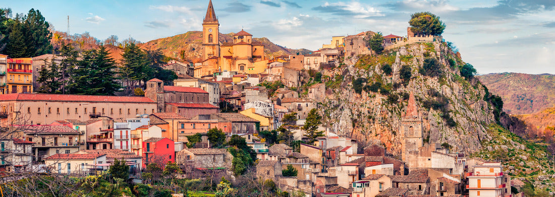 Wonderful morning cityscape of the city of Novara di Sicilia. Amazing spring view of Sicily, Italy, Europe 1000pc Panoramic Puzzle