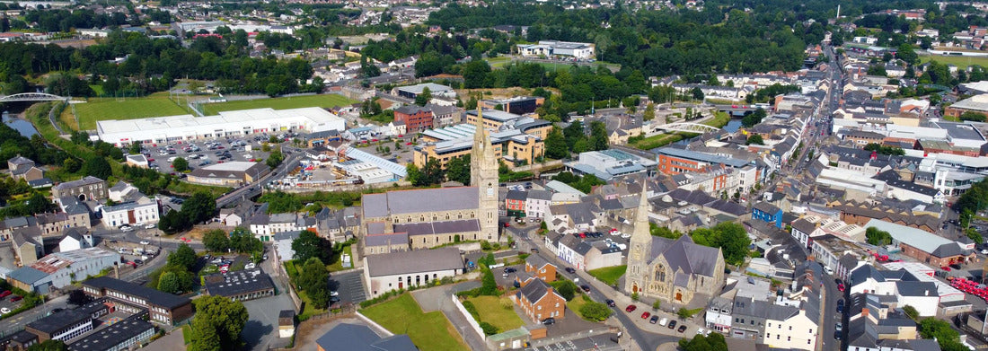 Noah Jigsaw Puzzle Aerial view of St. Columbas Church of Ireland Sacred Heart Church in the city center of Omagh in County Tyrone, Northern Ireland, Panorama 1000 Pieces