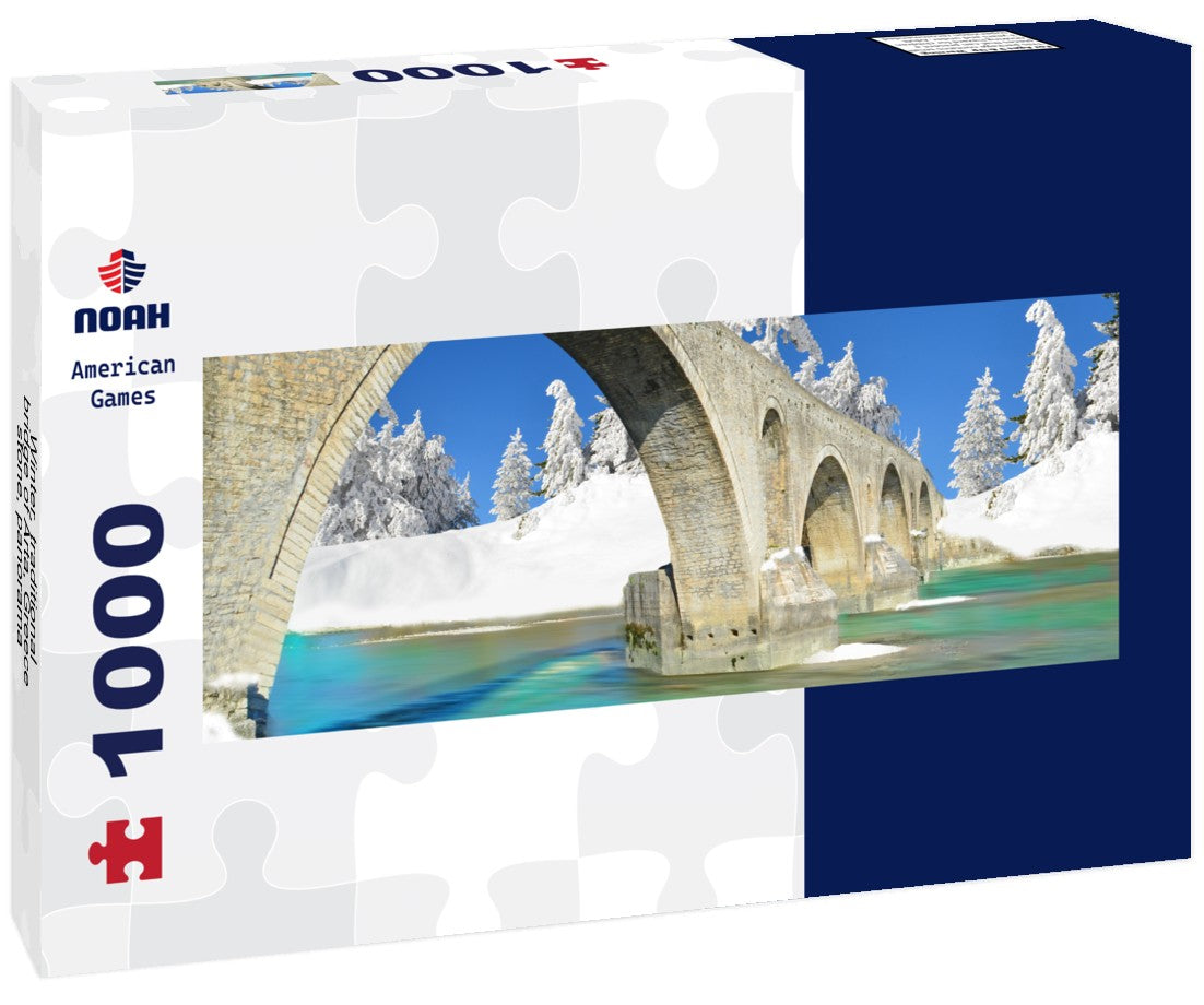 Noah Jigsaw Puzzle Winter, traditional bridge of Arta, Greece, stone, Panorama 1000 Pieces