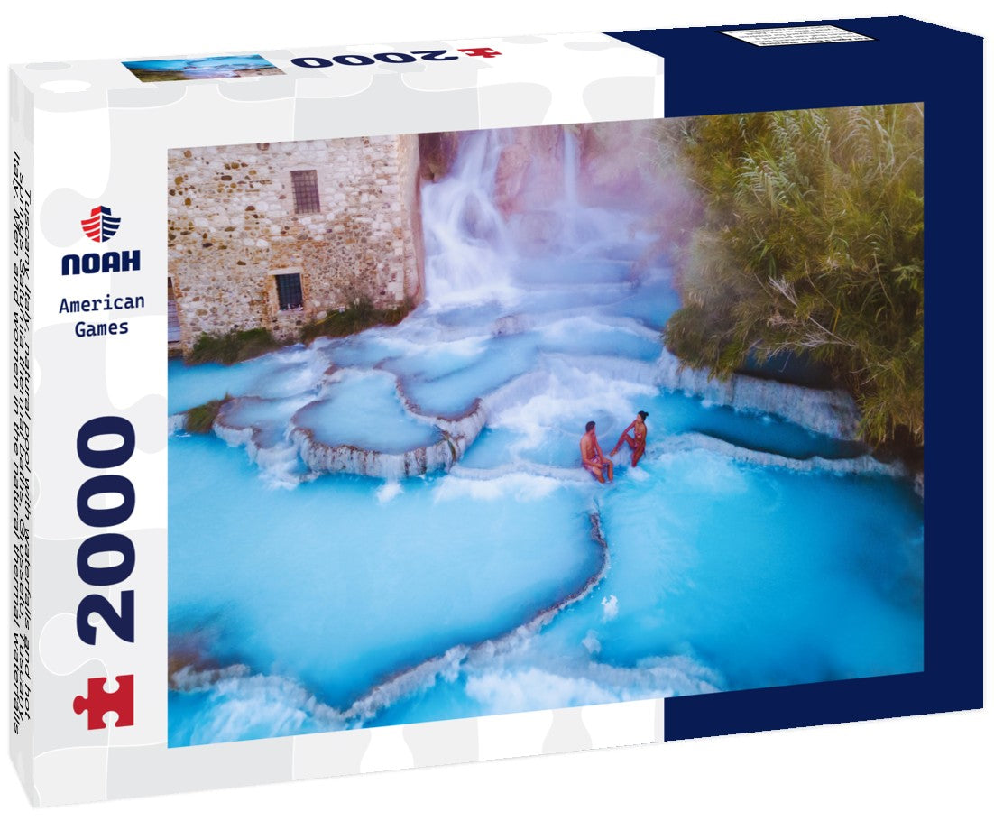 Noah Jigsaw Puzzle Tuscany Italy, natural pool with waterfalls and hot springs Saturnia thermal baths, Grosseto, Tuscany, Italy. Men and women in the natural thermal waterfalls, couple on vacation in Tuscany, Saturnia 2000 pieces