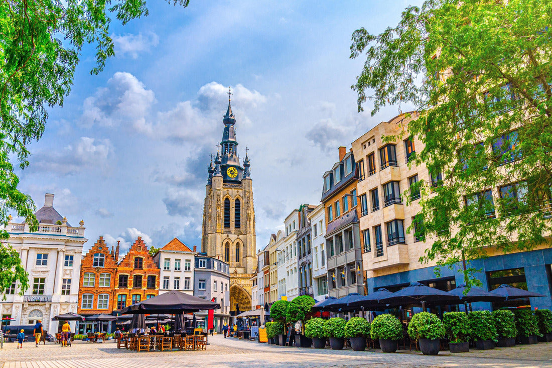 cityscape Kortrijk, Grote Markt Central Market Square, Roman Catholic Church of St. Martin, old buildings and street restaurants in the historic city center, old town Kortrijk, Flemish Region, Belgium 2000pc Puzzle