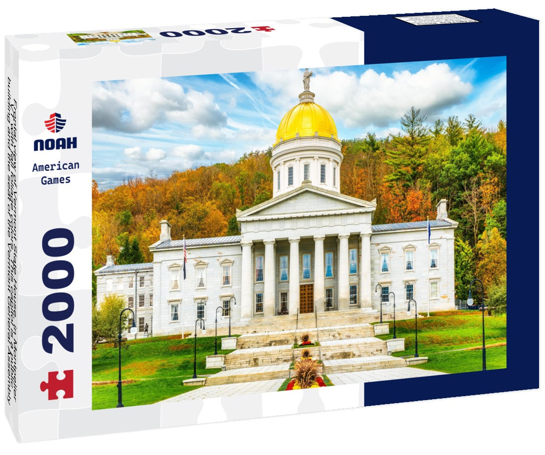 Frontal view of Vermont State House, in Montpelier, VT with fall foliage colors. This capitol is a public building and the seat of the Vermont General Assembly 2000pc Puzzle