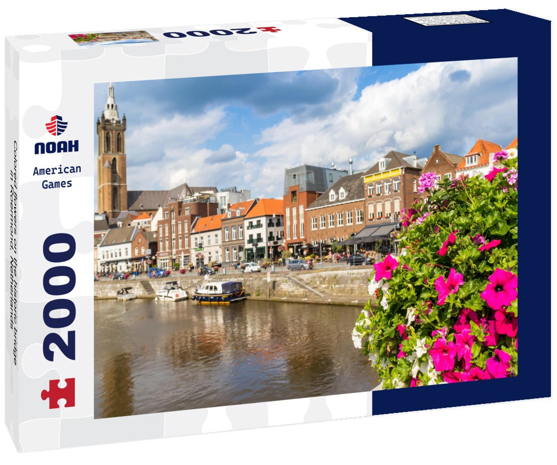 Colored flowers on the historic bridge in Roermond, Netherlands 2000pc Puzzle