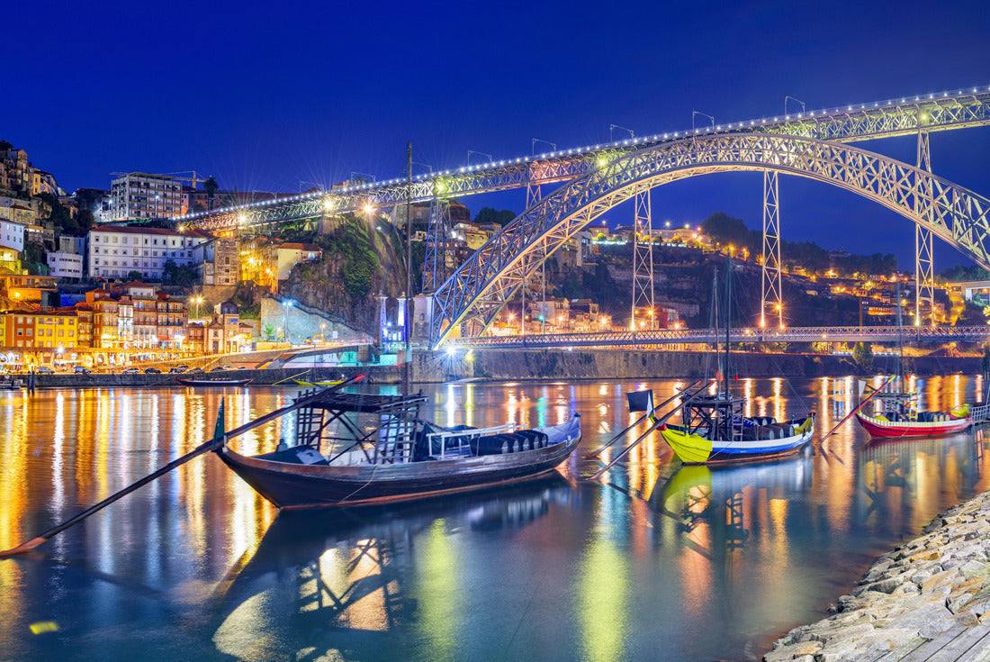 Porto, Portugal Old Town skyline on the Douro River with Rabelo boats at night 2000pc Puzzle