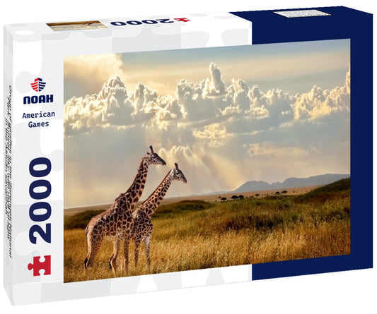 Noah Jigsaw Puzzle Group of giraffes in the Serengeti National Park. Sunset. Sky with rays of light in the African savannah 2000 pieces