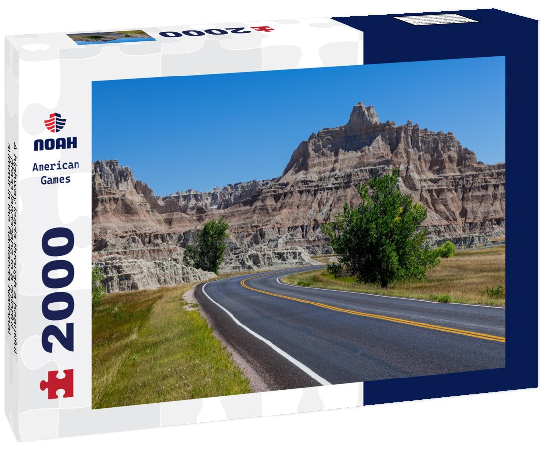 Noah Jigsaw Puzzle A highway leads through a beautiful grass landscape to a colorful summit in the Badlands National Park, South Dakota 2000 pieces