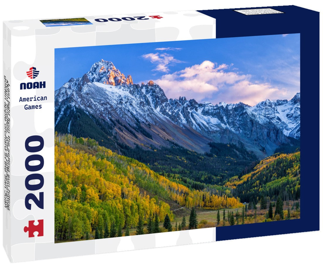 Last light from the setting sun hitting Mount Sneffels, with a predominantly golden apple orchard in the San Juan Mountains near Ridgway, Colorado 2000pc Puzzle