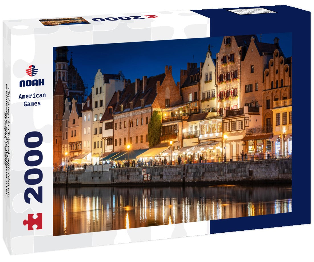 Noah Jigsaw Puzzle Old town in Gdansk with historic architecture on the Motlawa river at night, Poland 2000 pieces