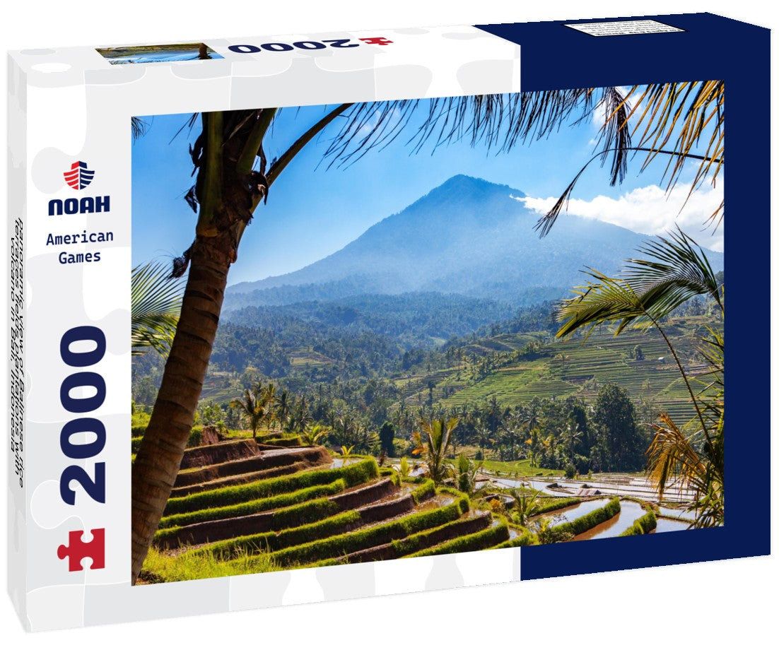 Noah Jigsaw Puzzle panoramic view of Balinese rice terraces fields plantations with volcano in Bali, Indonesia 2000 pieces