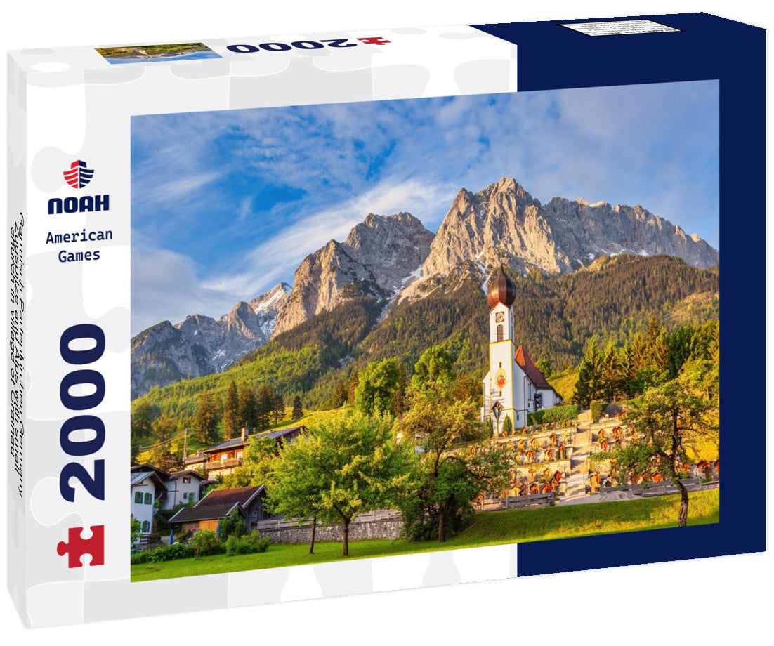 Garmisch Partenkirchen Germany, Zugspitze and Alps with small church in village of Grainau 2000pc Puzzle