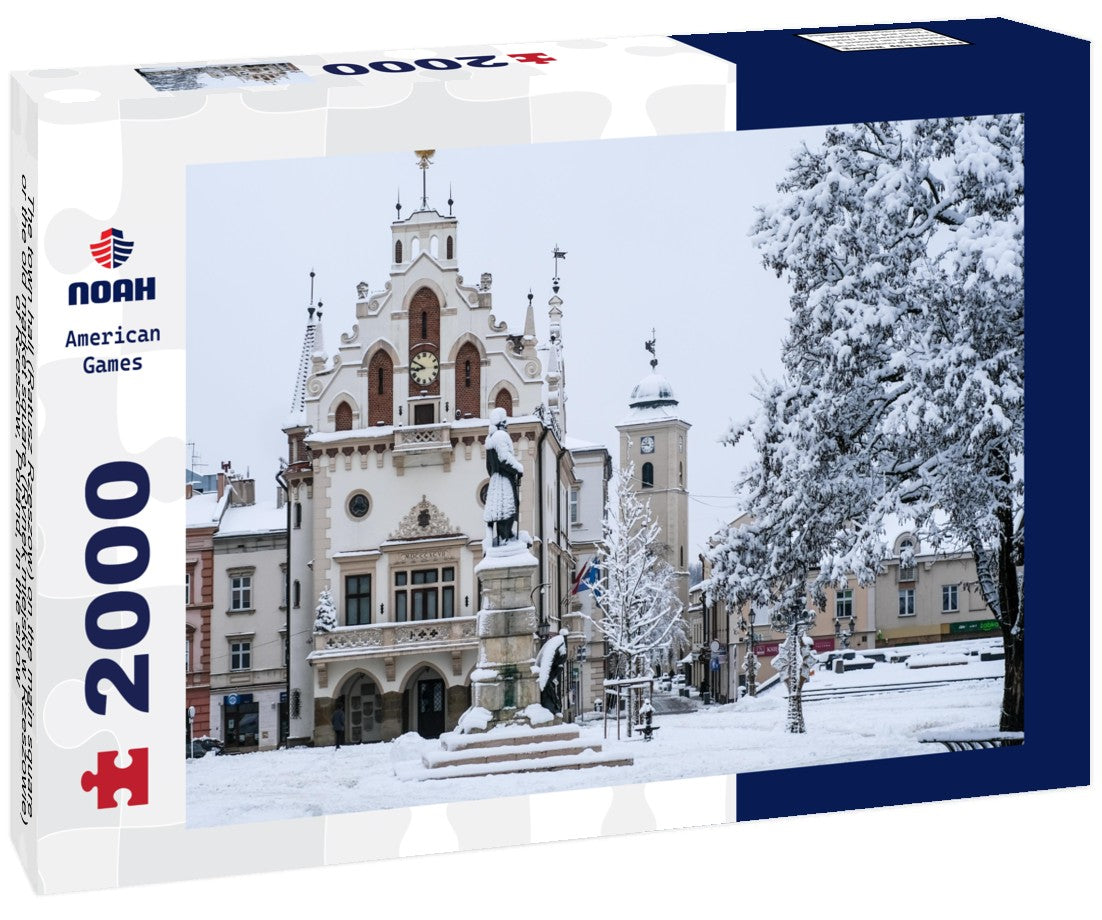 The town hall (Ratusz Rzeszow) on the main square, or the old market square (Rynek miejski w Rzeszowie), of Rzeszow, Poland, in the snow 2000pc Puzzle