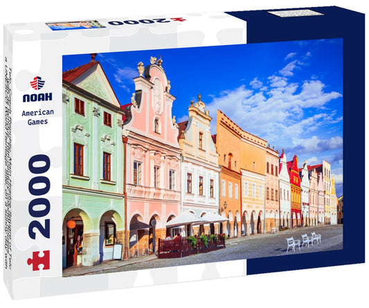 Noah Jigsaw Puzzle Telc, Czech Republic. Main Hradce Square of Telc with its famous 16th-century colorful houses, a UNESCO World Heritage Site, on a sunny day with blue sky and clouds, historical Moravia 2000 pieces