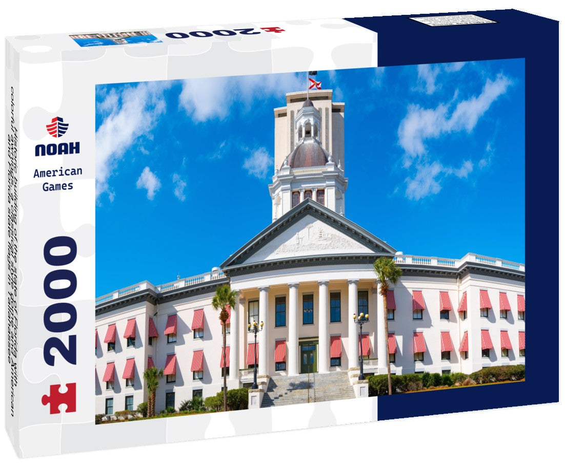Historic building of the state of Florida with colorful awnings, a classical style dome and American and Florida state flags in Tallahassee 2000pc Puzzle