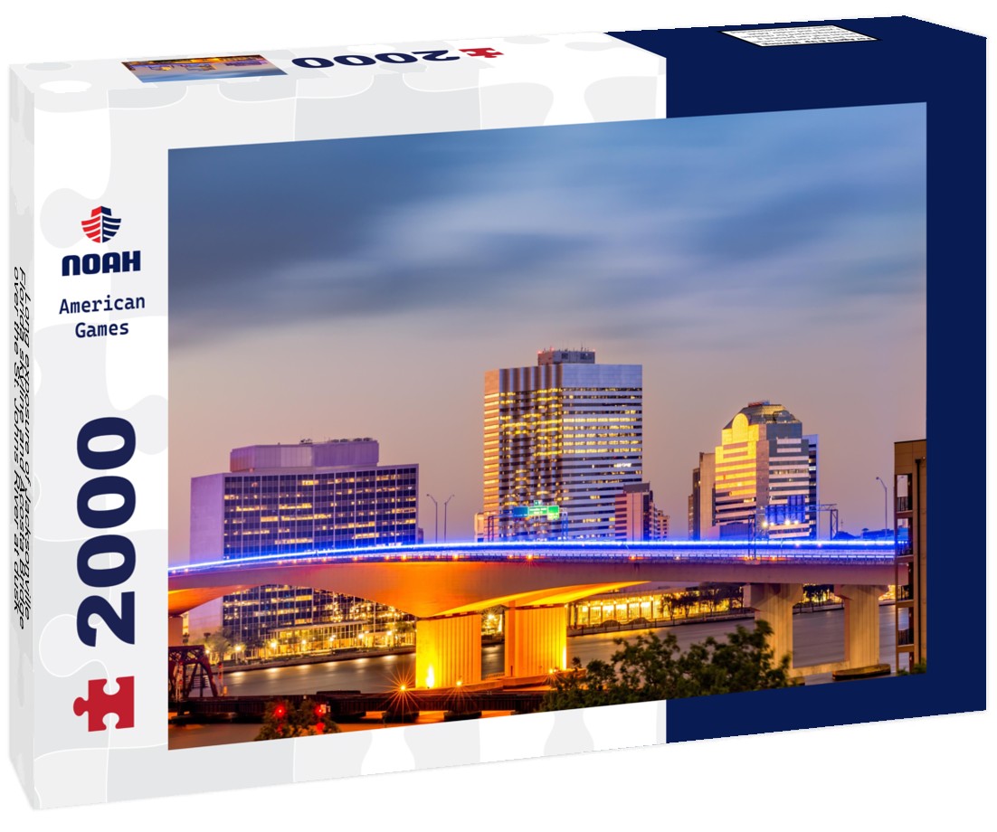 Long exposure of Jacksonville, Florida skyline and Acosta Bridge over the St. Johns River at dusk 2000pc Puzzle